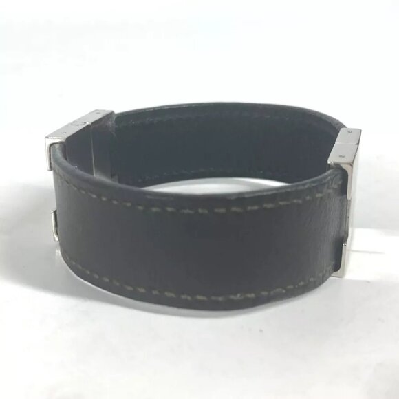 HERMES Lurie H logo Accessories Bracelet Leather Black/SilverHardware - Picture 2 of 10